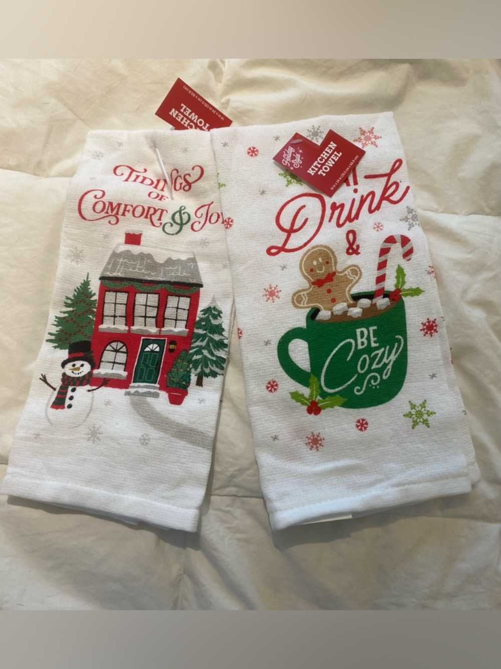 Holiday Style Christmas Kitchen Towels Set Cocoa & Snowman